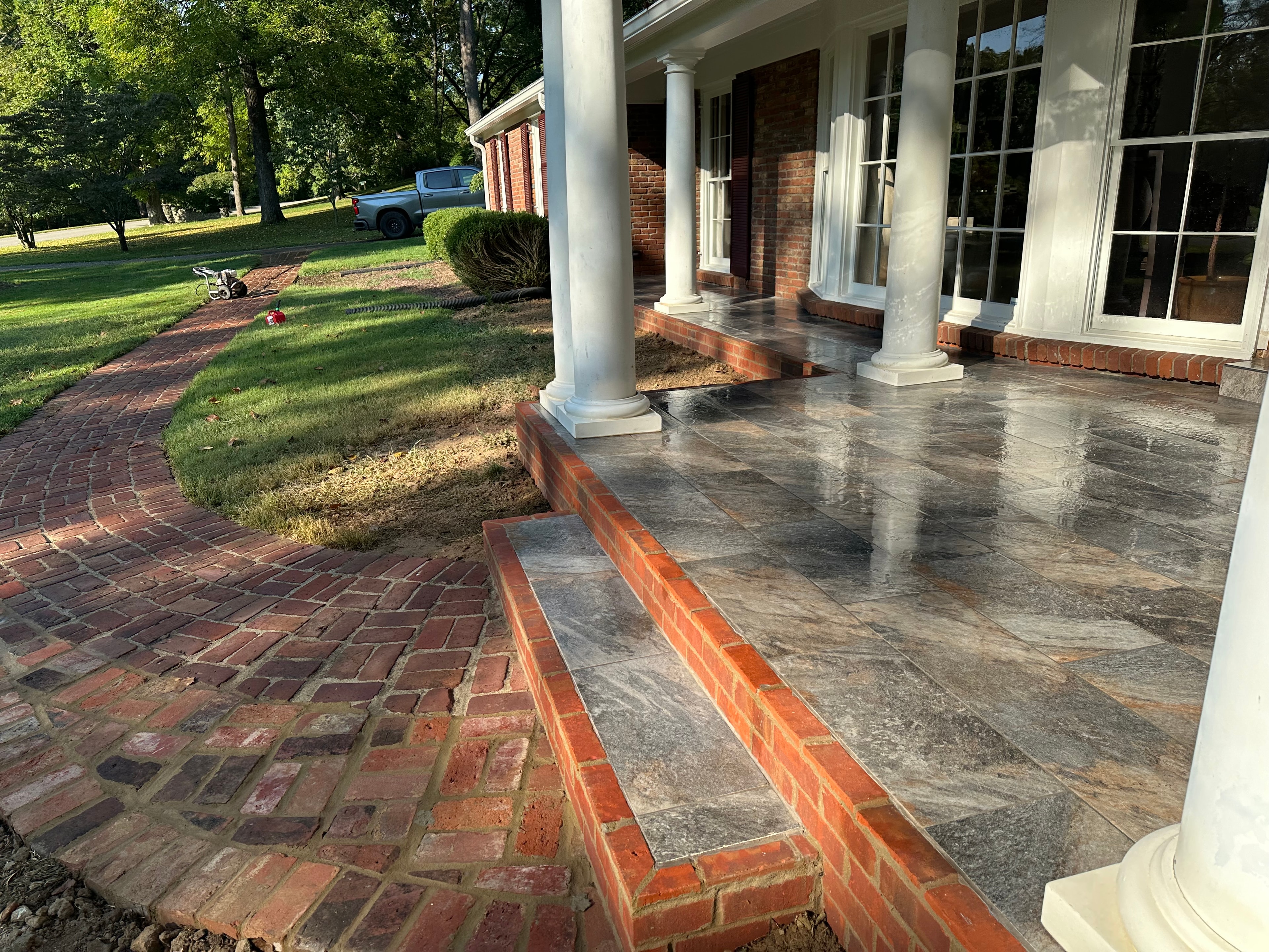 Porch and brick walkway